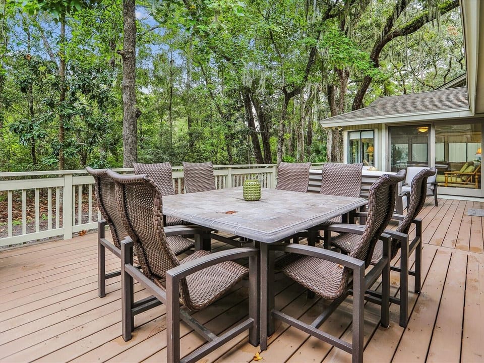 Private Back Deck with Dining Table for 8 at 21 Wildwood Road
