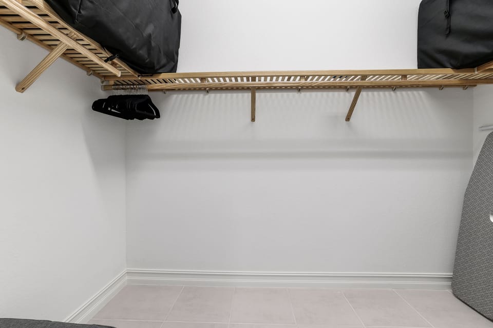 Walk-In Master Closet.  Extra thick folding mattresses.  Ironing board & iron.