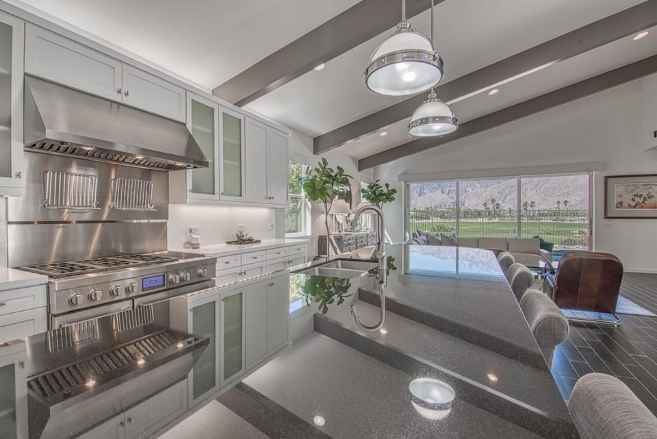 Dream appliances, 3 ovens and 6 pan gas stove top with skillet and warmer