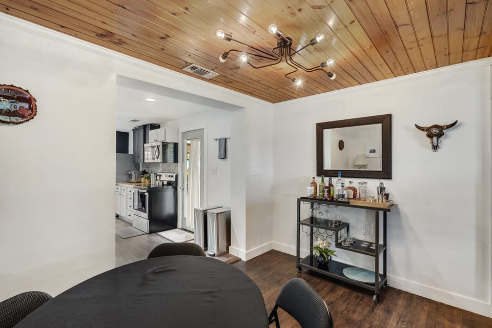 Dining area with stocked bar