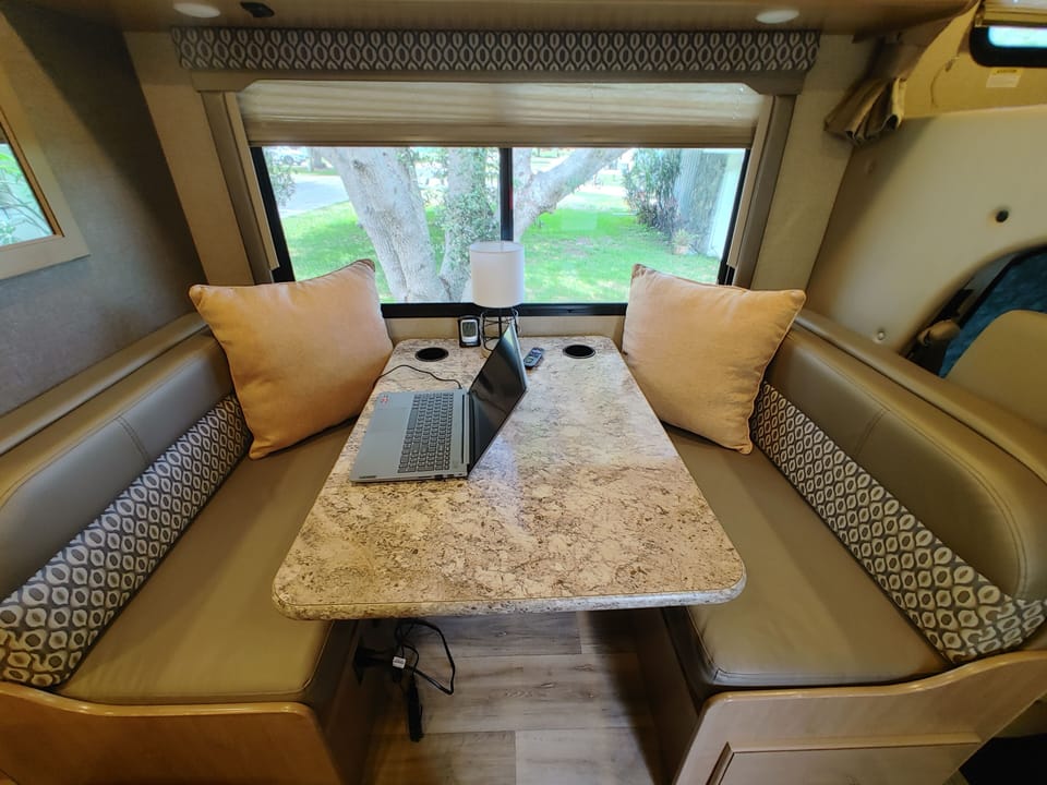 The banquette is roomy for eating/card&board games. And becomes a single bed.