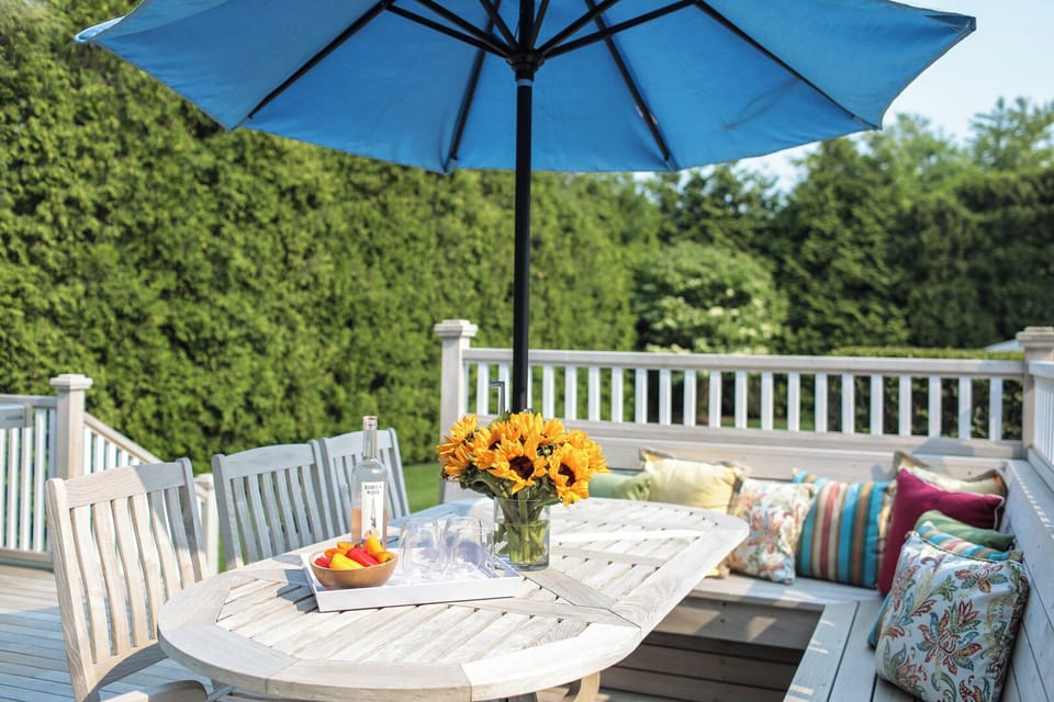 Back deck with banquette dining area