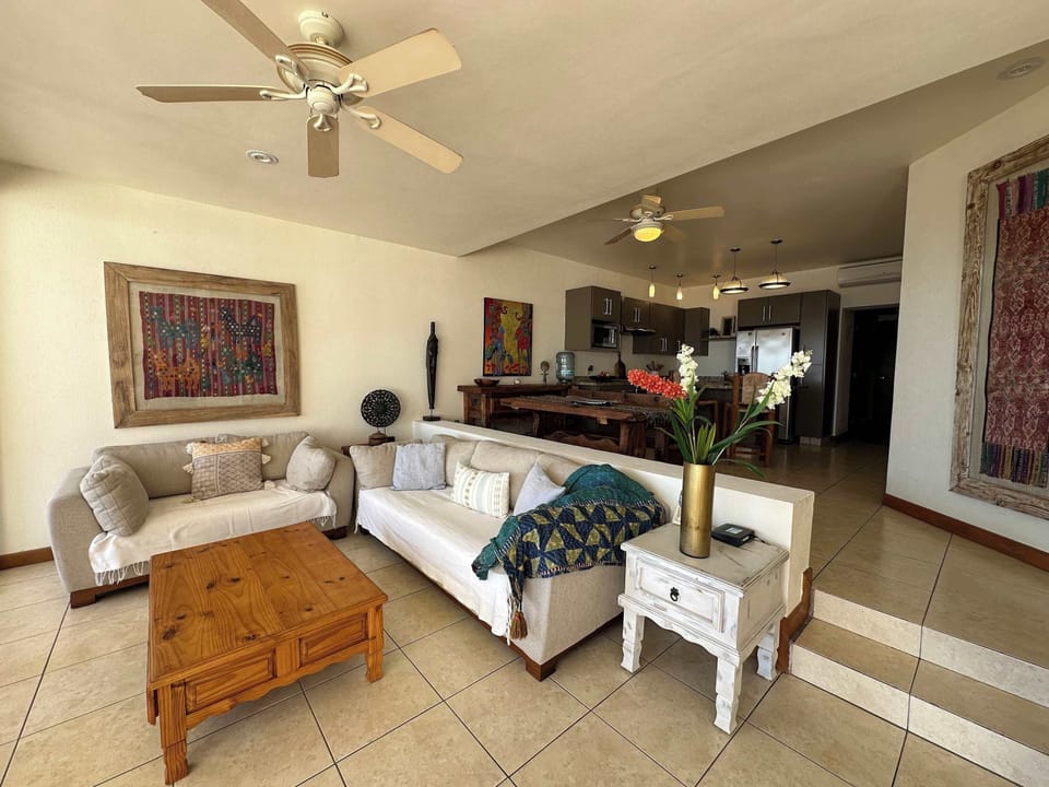 Tropical-inspired decor and beachy vibes with mexican details.