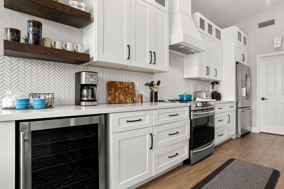 Kitchen -- view of wine fridge and coffee area. Added Keurig (not shown)
