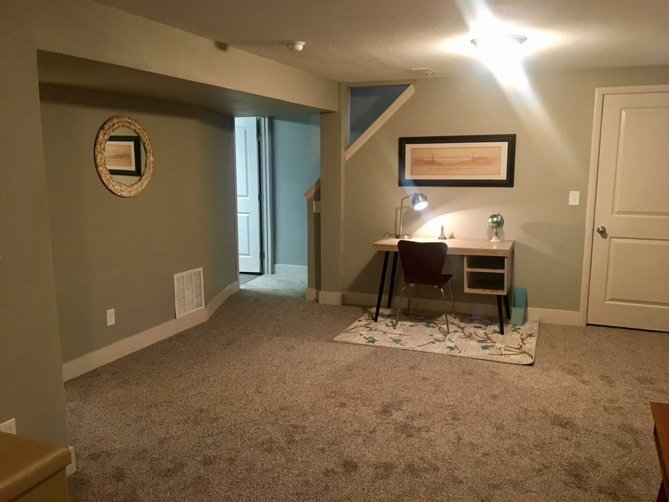 second work/study area on lower level.
Cedar closet with full sized mirror . 
