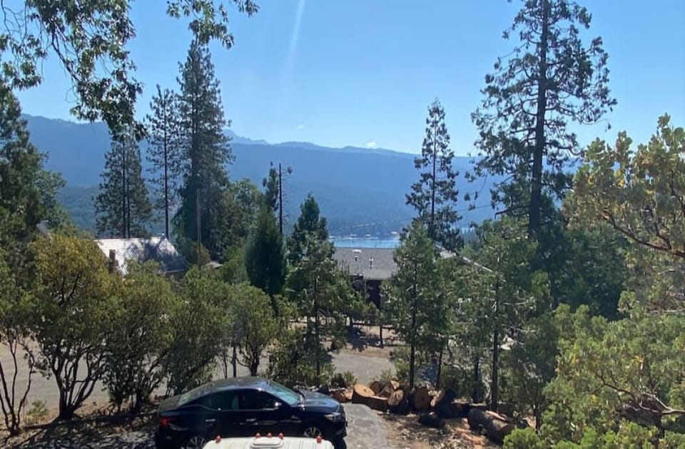 You can see the lake from the back deck