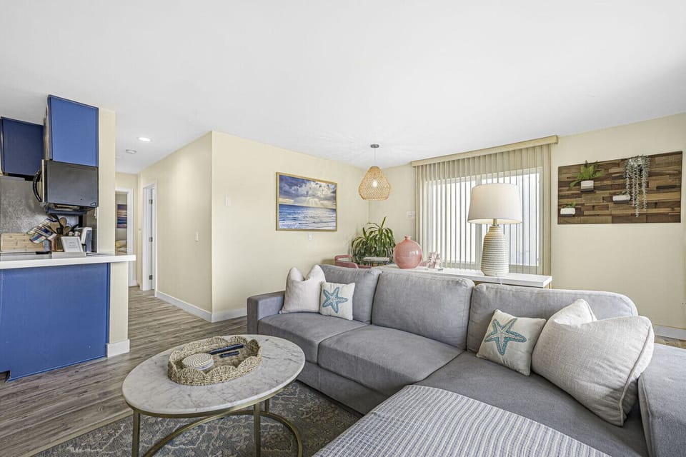 living area looking down the hallway