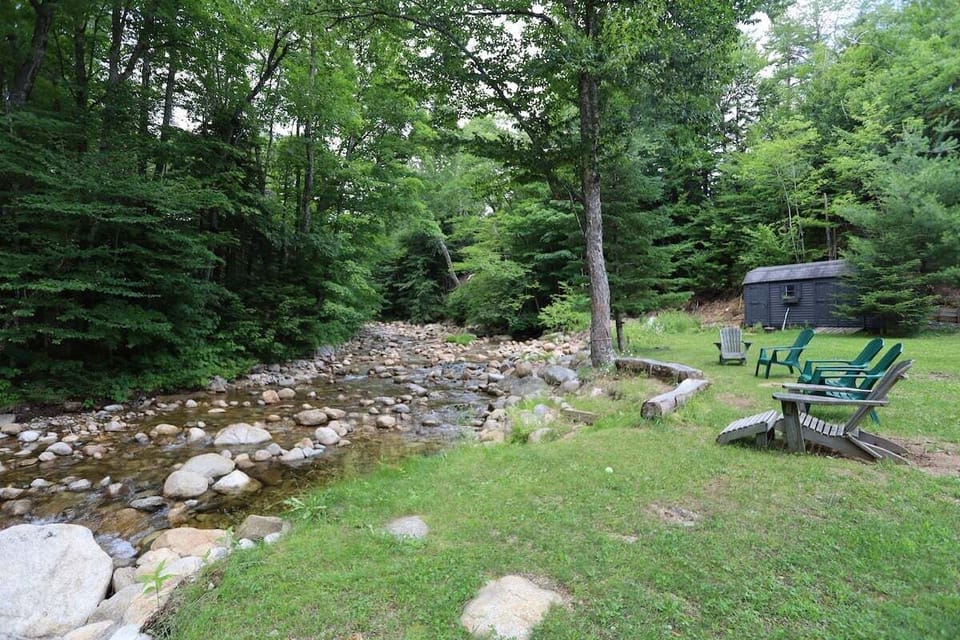 Enjoy Brookside seating at Private Waterville Valley Pet-friendly Home