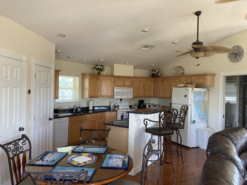 Fully stocked kitchen.