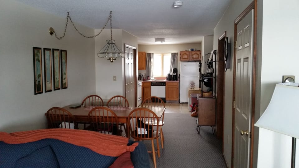 view from living room showing dining area