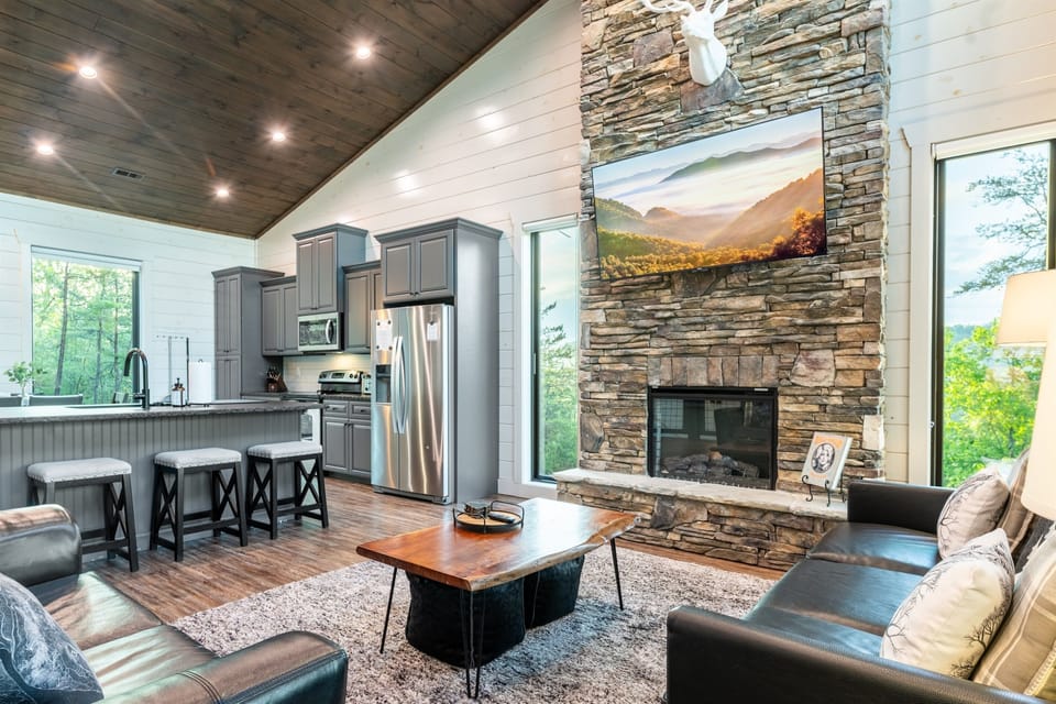King sized pull out couch in living area