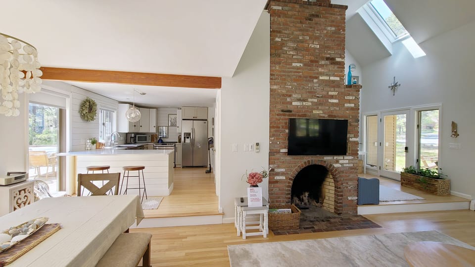 Living room and dining room open to kitchen