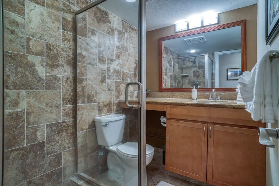Nicely upgraded tile and walk in shower