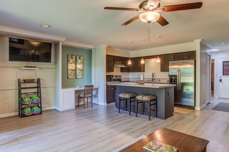 Open-concept layout blends kitchen, dining, and living spaces—ideal for relaxing after beach days.