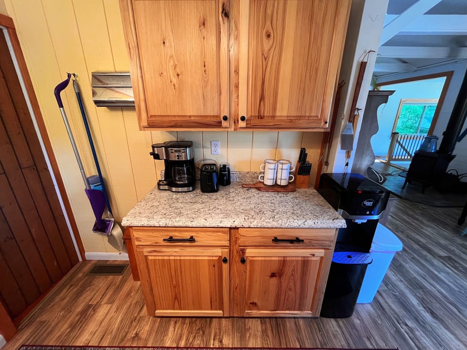 Extra counter space with coffee maker and water bubbler