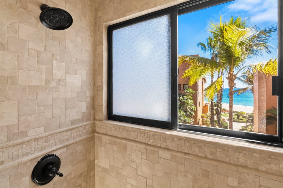 Master shower with ocean views