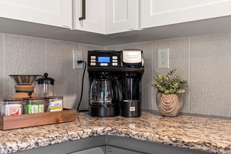 Fully stocked chef kitchen -iCoffee bar with drip, Keurig, and French press