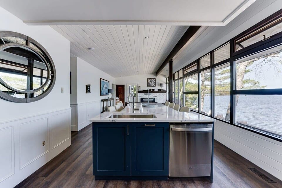 Kitchen overlooks lake