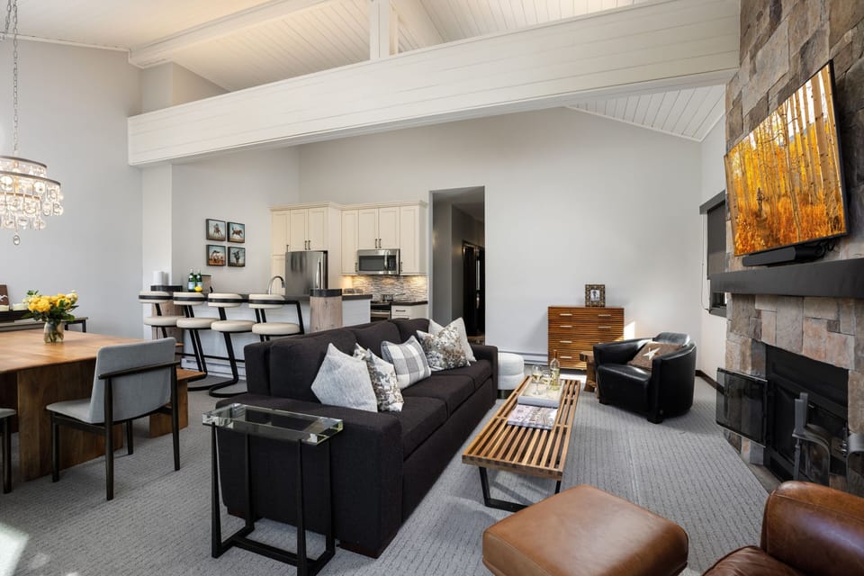 Living Area with Wood Burning Fireplace