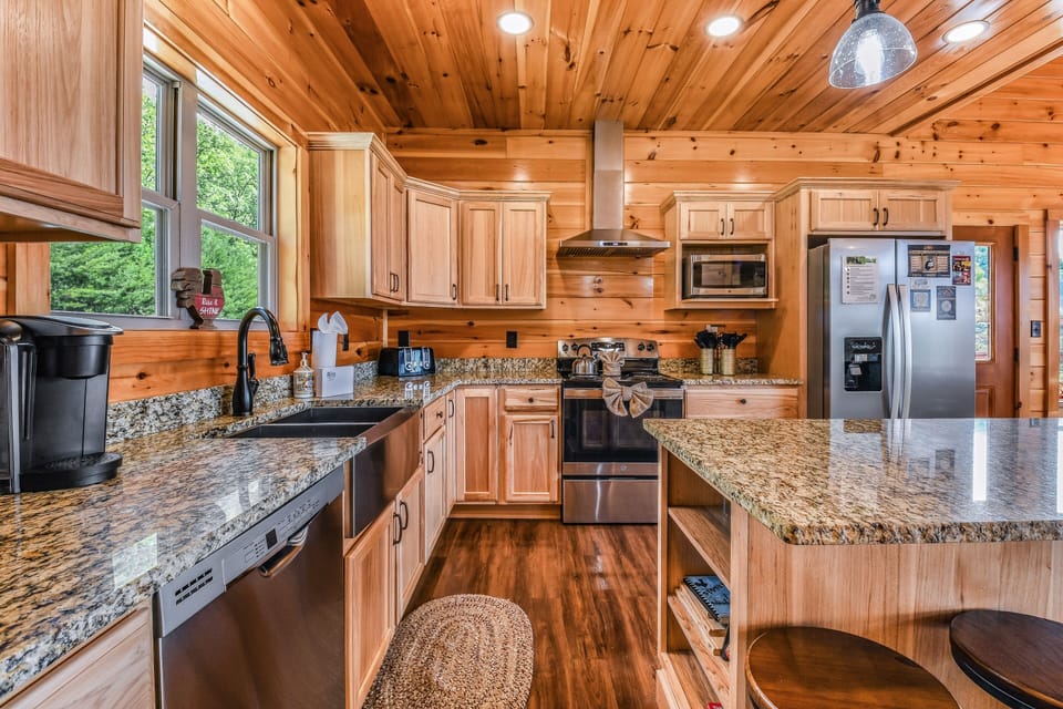 Indoors, Hardwood, Kitchen, Stained Wood, Refrigerator