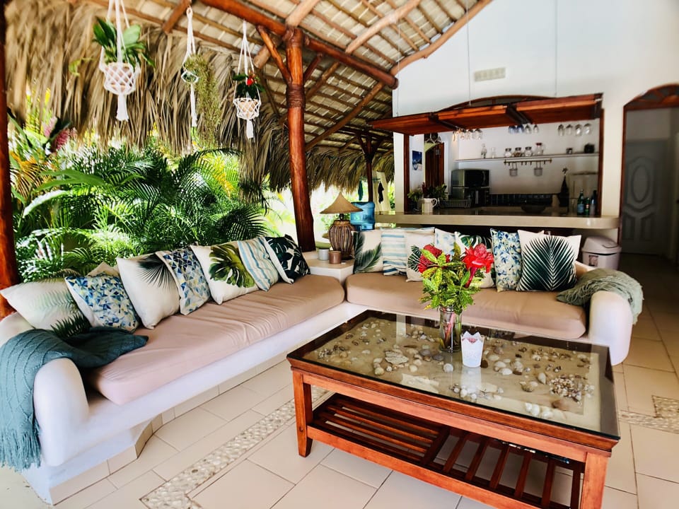 Outdoor, covered porch living room