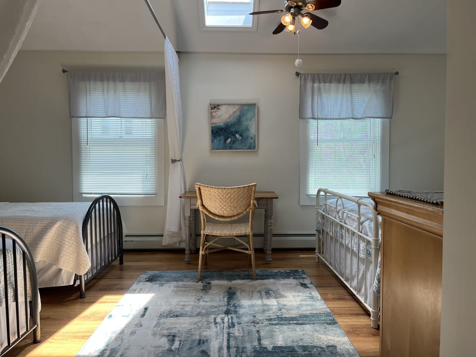 airy and bright sleeping loft with blackout blinds