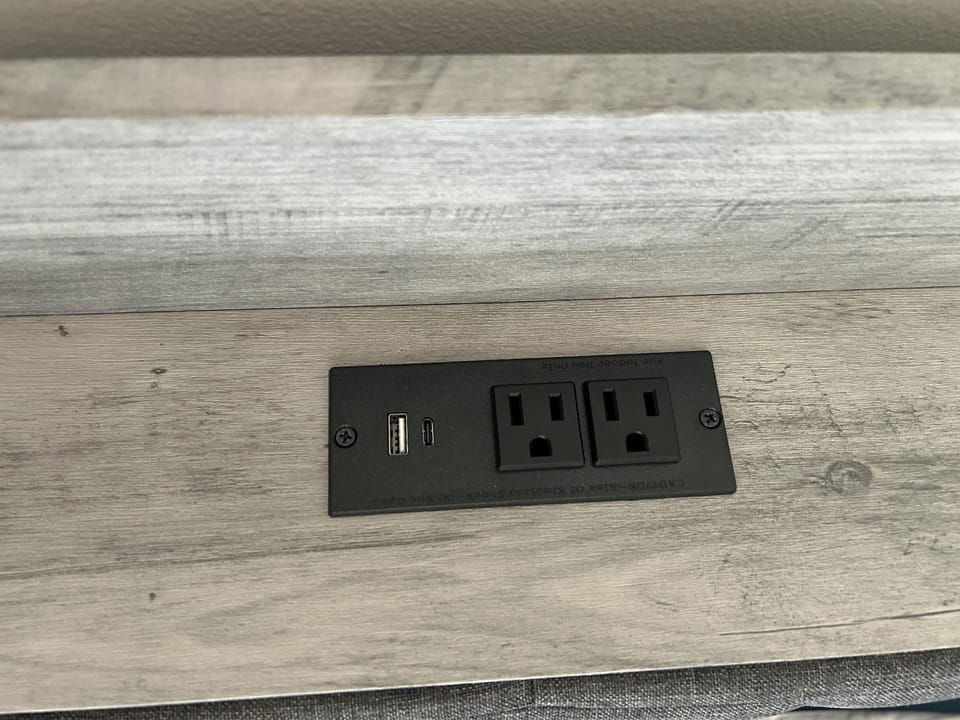 Twin and Full beds have power outlets and USB & UBC-C charging ports