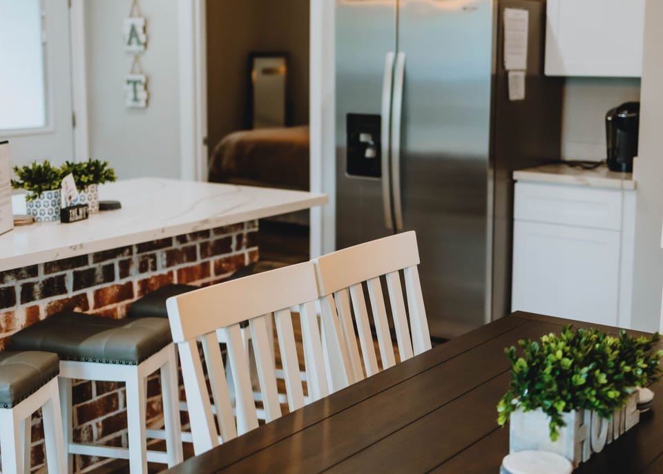 Kitchen island and dining area 