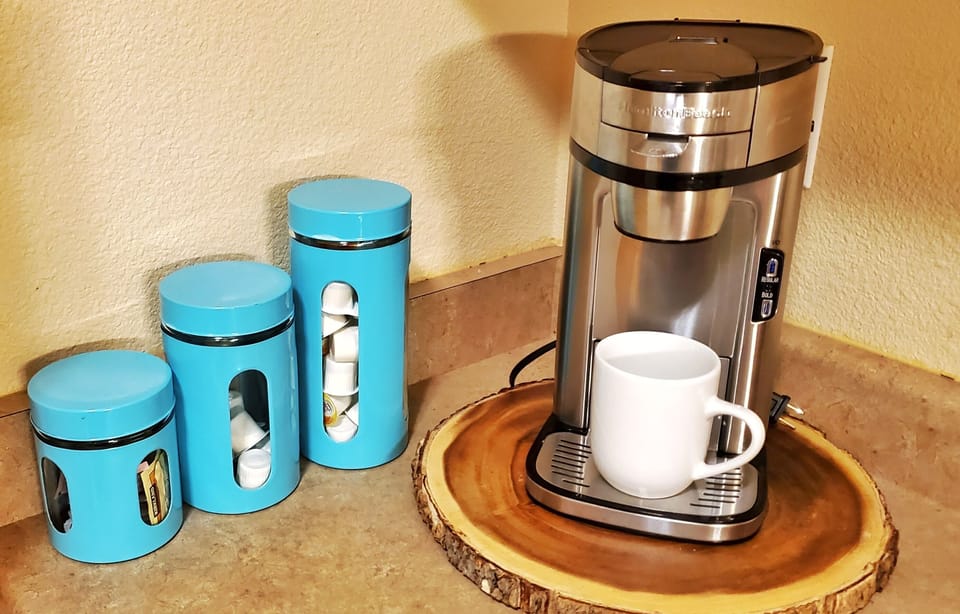 Coffee anyone? There is also a larger coffee pot to use for bigger groups.
