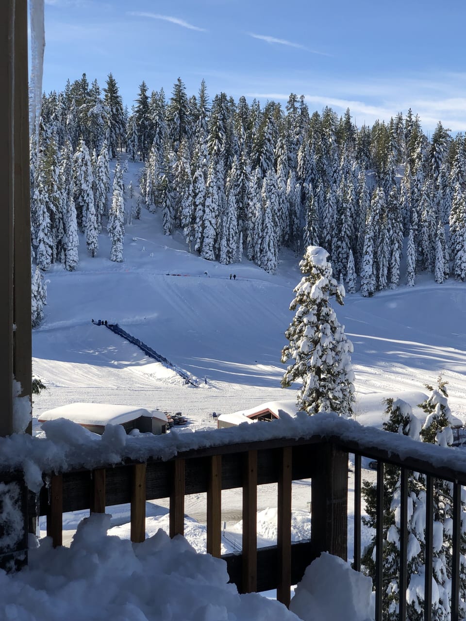 View of Leland Meadows Snowplay from the deck of the condo.