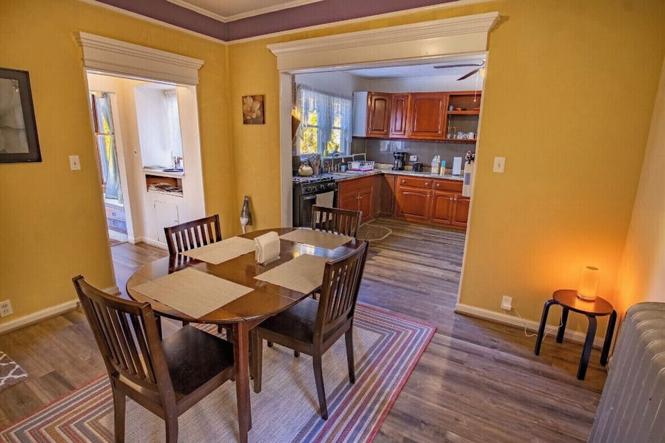 Dining room. Table set for 4, but enough room for 6. 