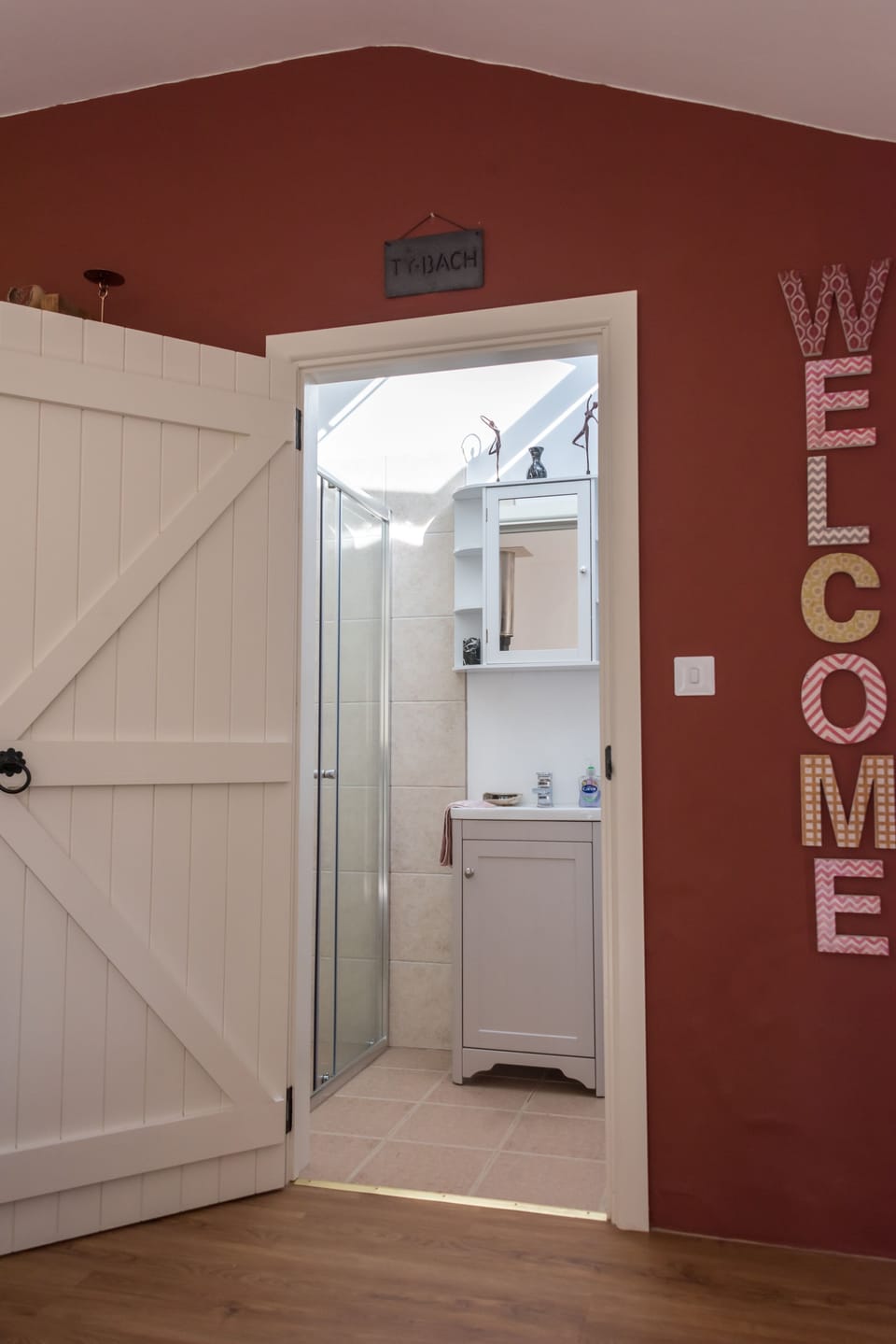 The bathroom is bright and modern.