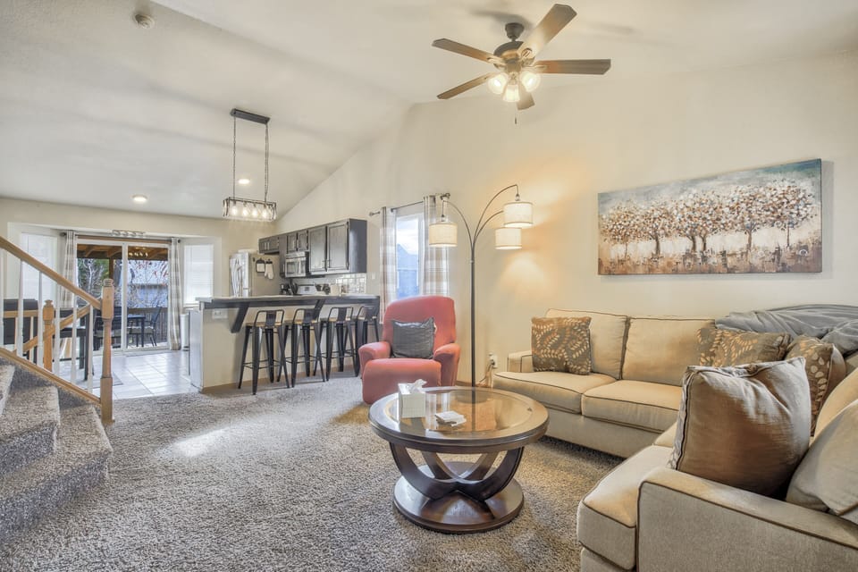 Comfortable couch and smart TV in the living room!