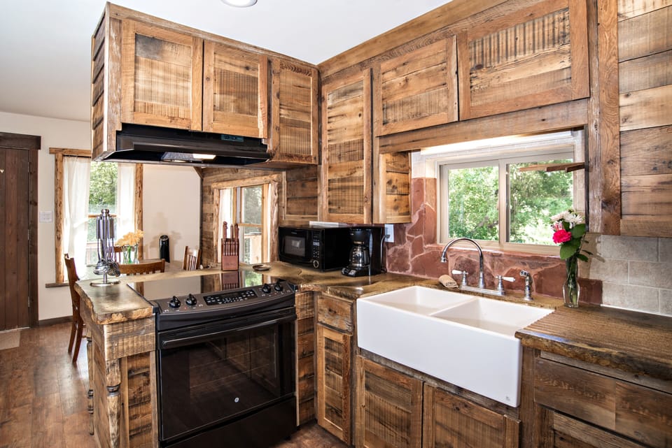 Kitchen looking into dining area