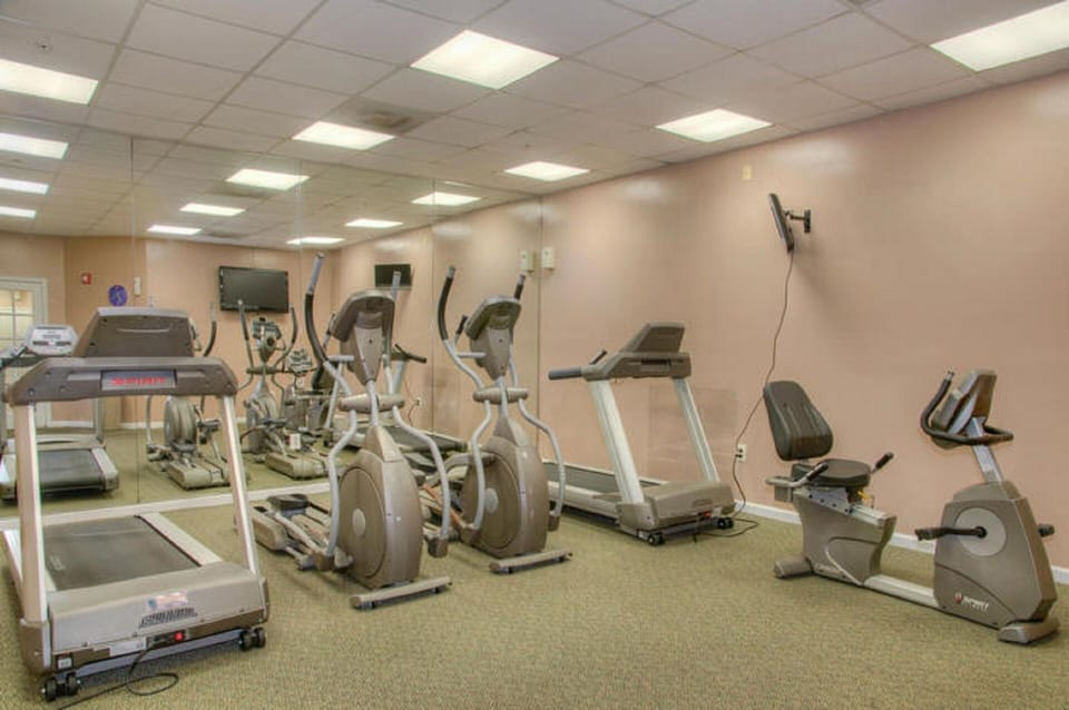 No need to leave your workout routine at home. Check out the fitness room.