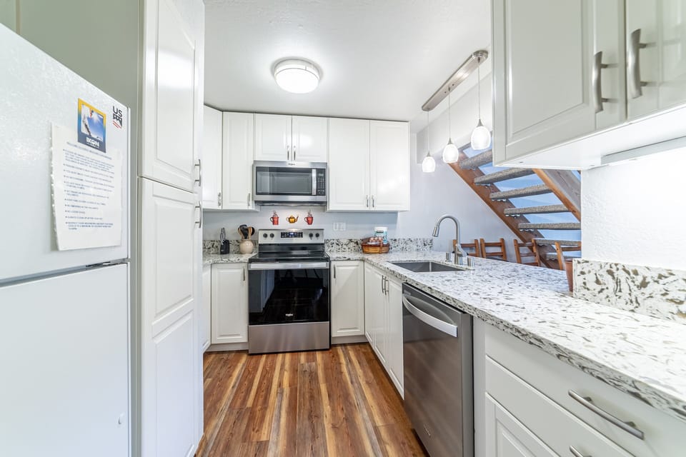 Updated stainless steel appliances.