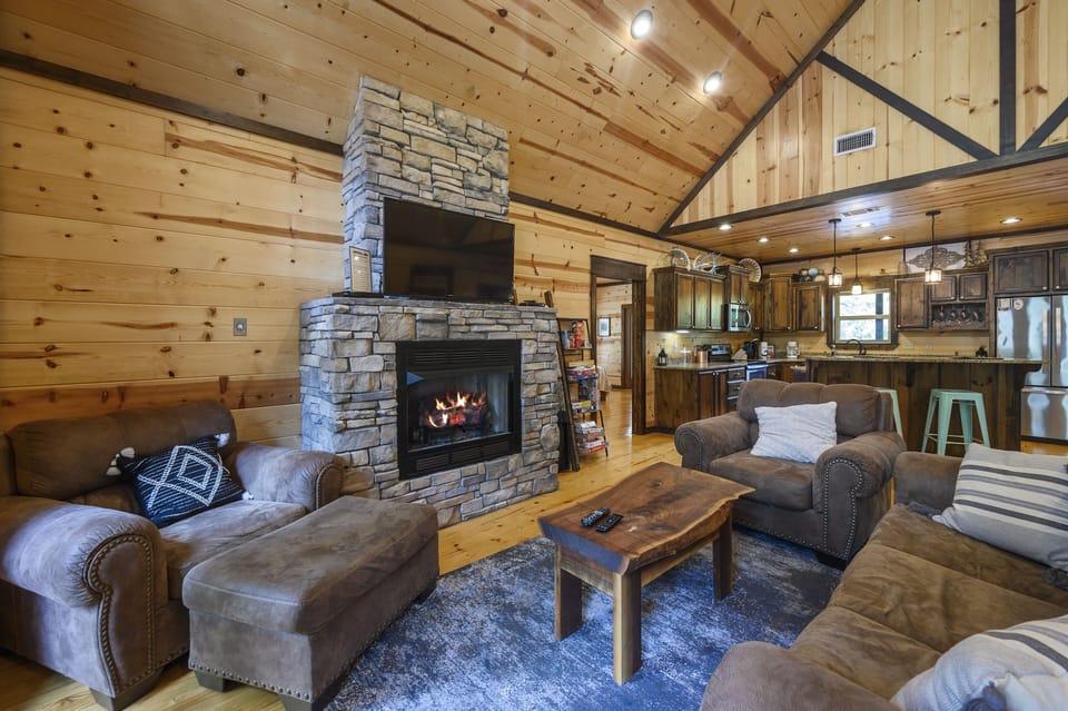 Living room has a pull out couch 