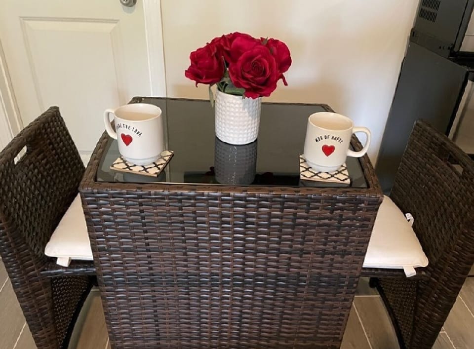 Bistro table and 2 chairs; laptop friendly