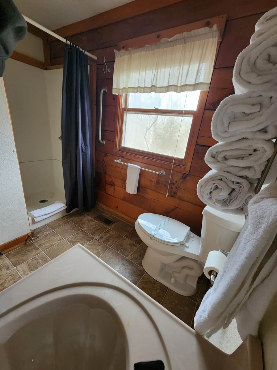Bathroom with towels provided