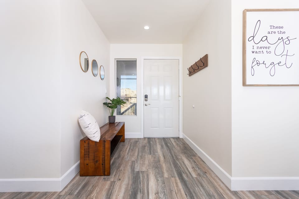 Our front door opens with a Yale smart lock, making check-in contactless.