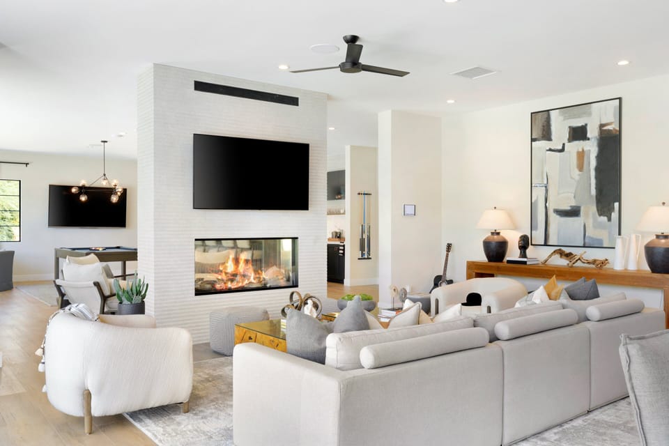 Two-way fireplace, stay cozy no matter what room you're in.