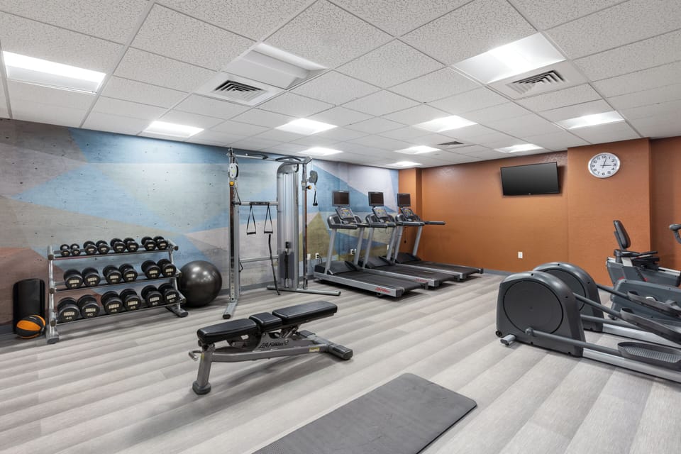 Energize your morning with treadmills, weights, and open space.