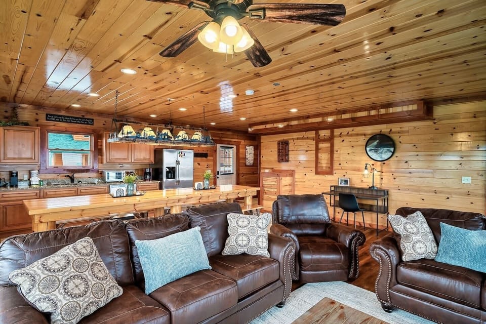 Open floorplan with comfy couches.  Sit down, relax, enjoy the awesome views, and connect with great conversations.