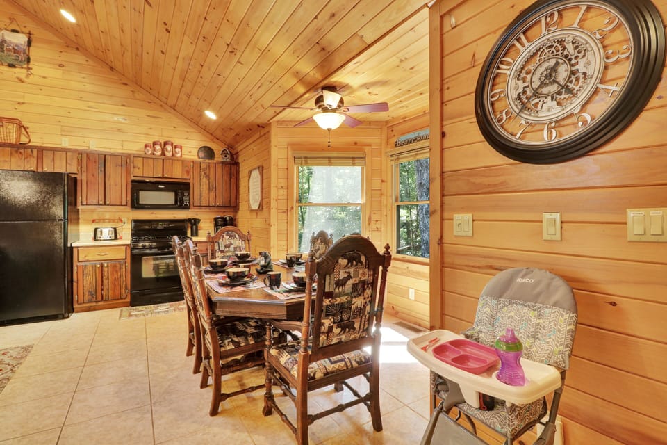 Dining table for 6 with high chair for the kiddos!