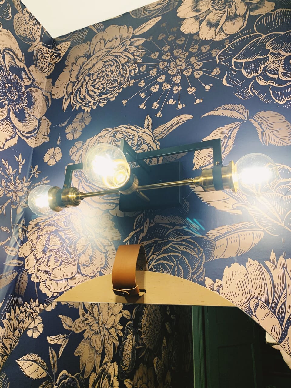 1st floor bathroom (bathtub with shower) and the coolest wallpaper ever.