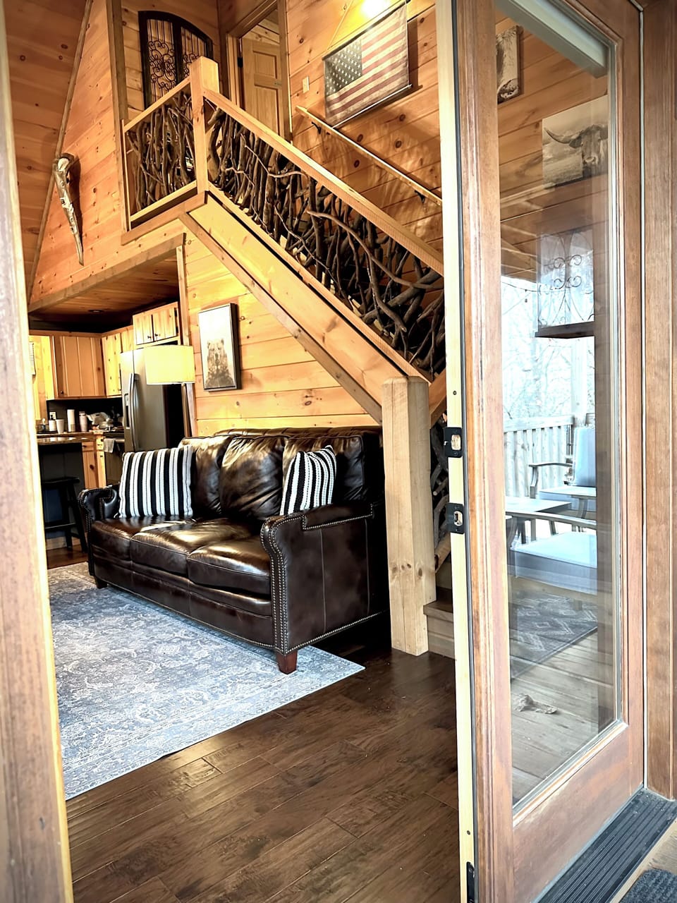Inviting living room with custom railing