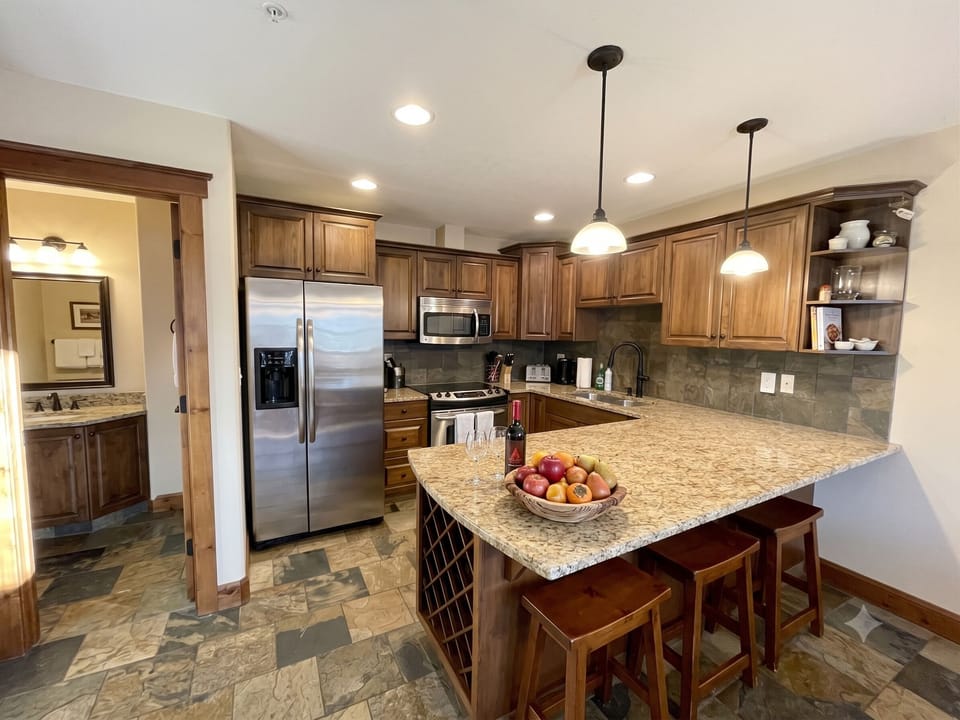 Full kitchen. Convenient half bath.