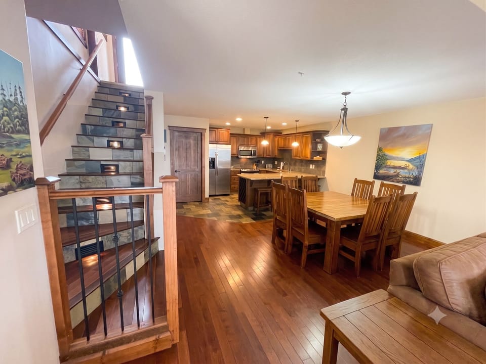 Open plan living at its best. Full kitchen, dining area and cozy living area. Gas fireplace, smart TV and access to a huge deck with a gas BBQ and lots of seating.