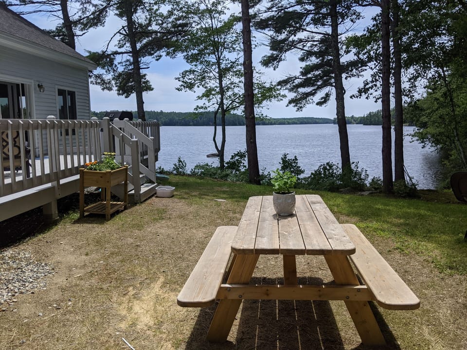 Picnic table with beautiful lake views