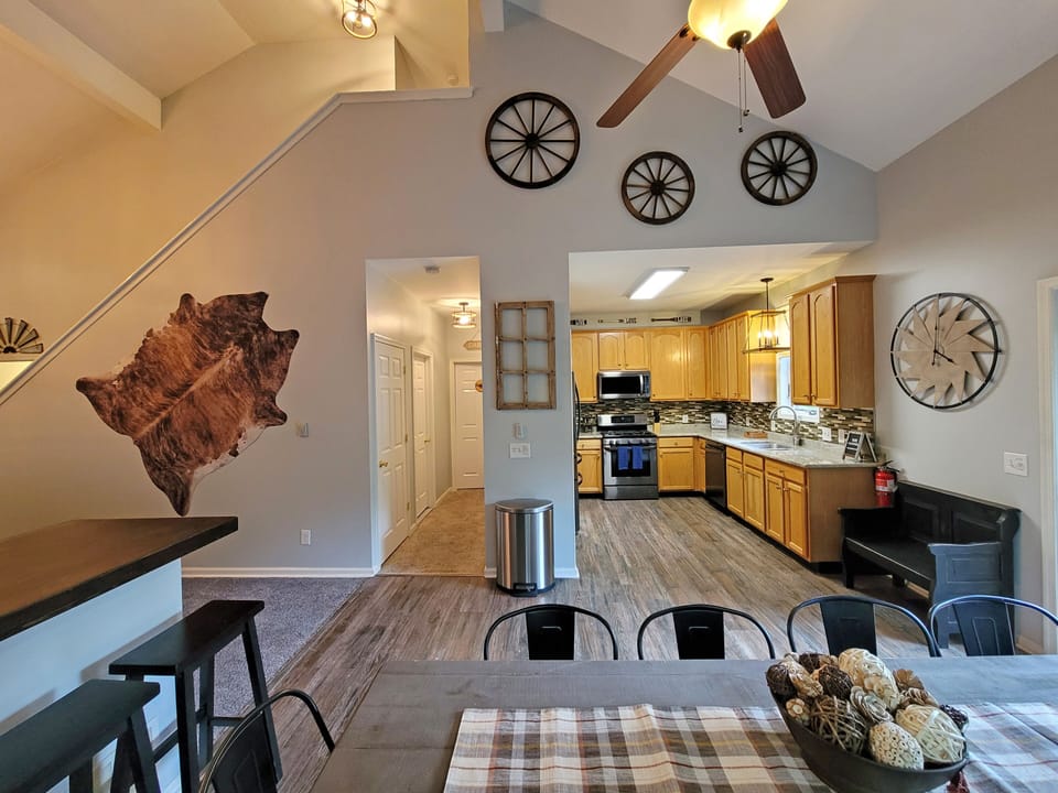 The kitchen is conveniently located right off the dining area.
